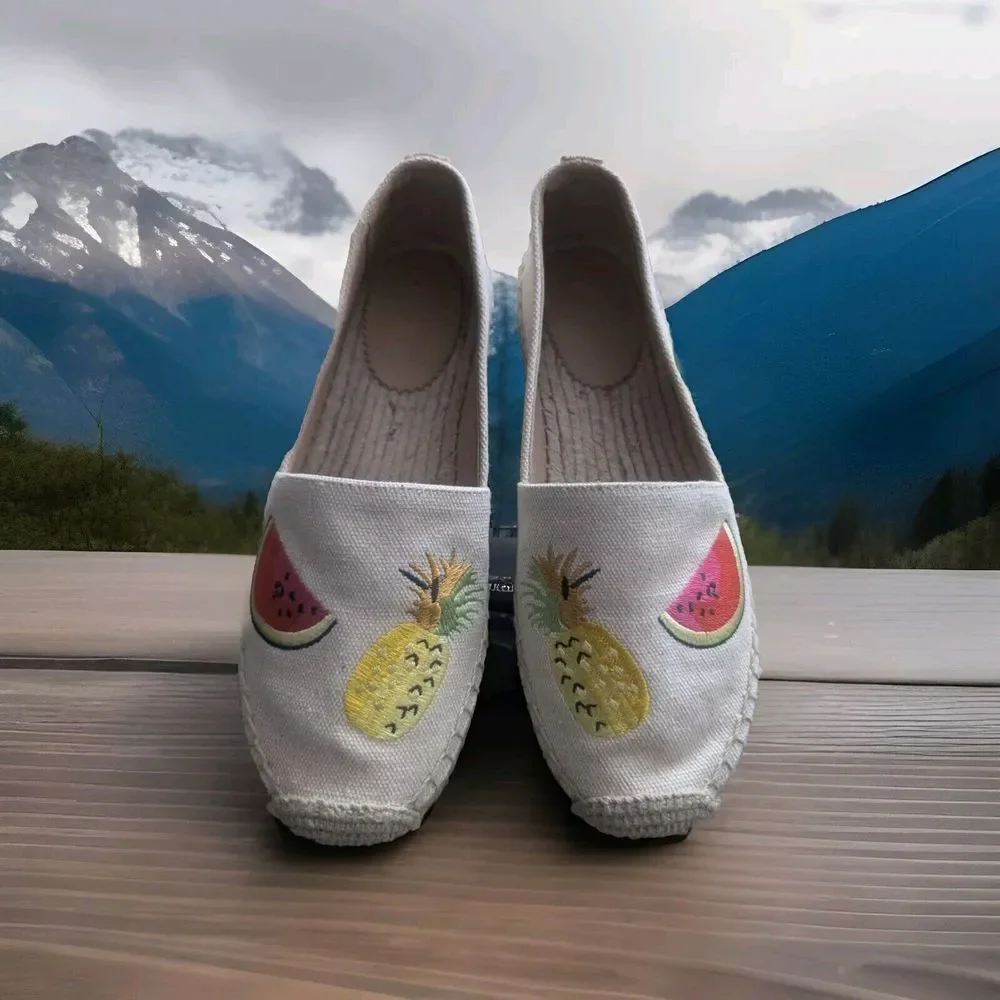 J Crew 6‎ 5.Espadrilles Fruit Salad Embroidered Shoes Pineapple Watermelon NWOB